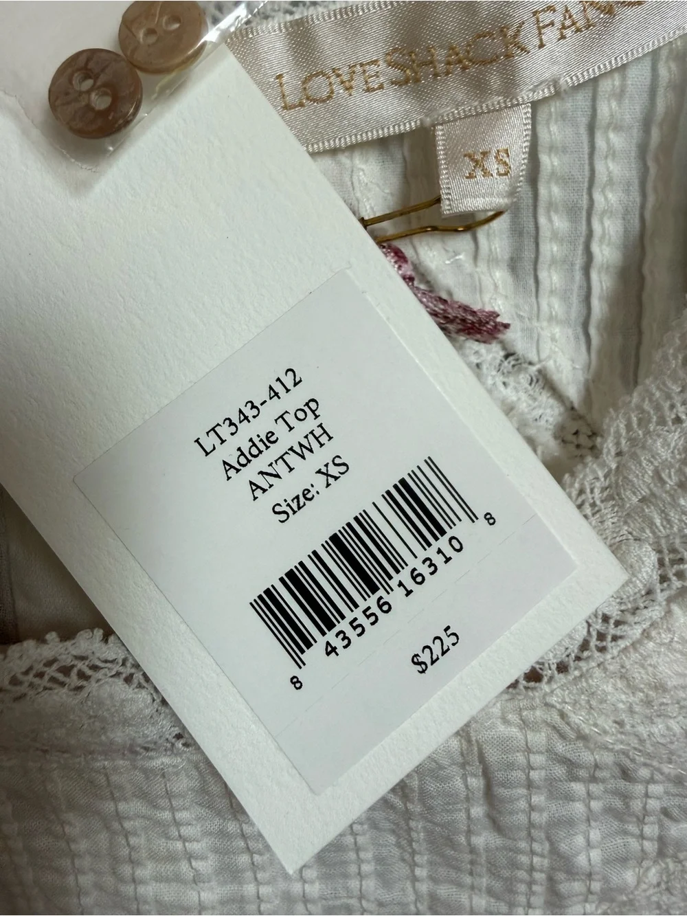 NWT LoveShackFancy Addie White Puff-Sleeve Textured Lace Cotton Top Blouse XS